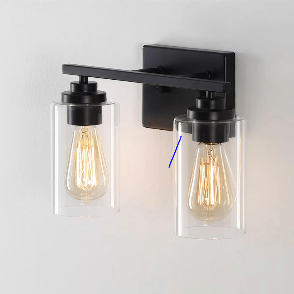 13 in. 2-Light Black Vanity Light with Clear Glass Shade