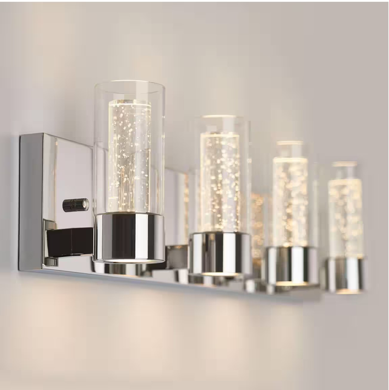 Essence 27 in. 4 Light Chrome Modern Integrated LED Vanity Light Bar for Bathroom with Bubble Glass