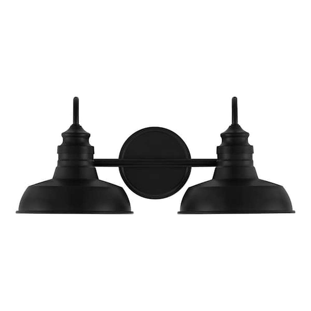 Elmcroft 18.25 in. 2-Light Matte Black Vanity Light with Metal Shades